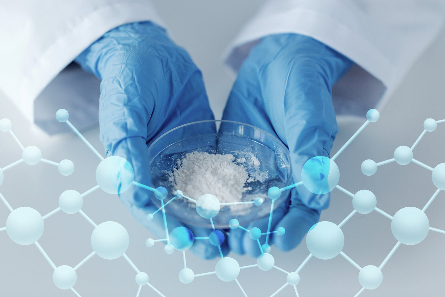 Industrial raw material powder handled in a laboratory